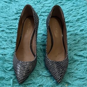 Calvin Klein Pointed-Toe Snake-Print Pumps in Charcoal